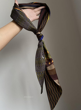 中古vintage老花丝巾女时髦洋气老钱风长条领巾围巾配饰可做腰带