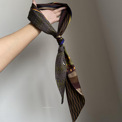 中古vintage老花丝巾女时髦洋气老钱风长条领巾围巾配饰可做腰带