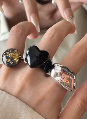 法式复古ins风树脂滴油爱心戒指