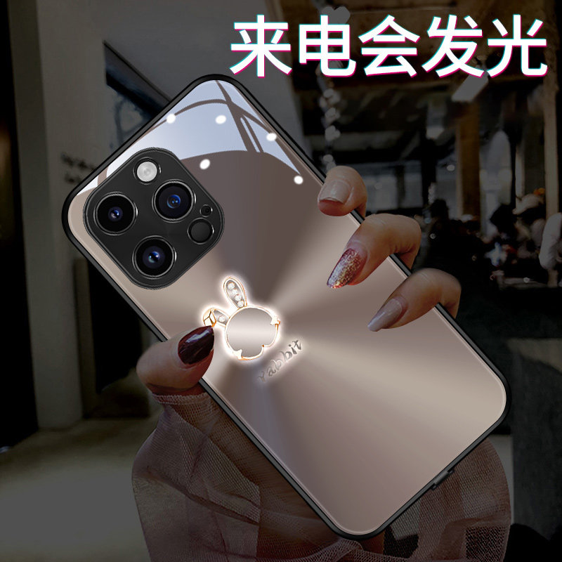 发光极光香槟兔适用苹果16promax手机壳iphone15pro新款14简约11纯色13网红12情侣promax女x男plus潮牌全包套