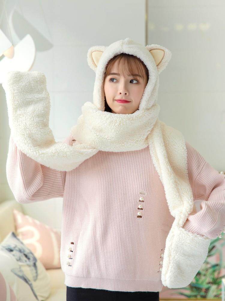 和披肩披肩女连大童小学生戴帽子的件套围巾韩版一体3可爱女中大|ruв категории Аксессуары, шляпа - от Buy2taobao.com для оказания профессиональной услуги покупки агента Taobao