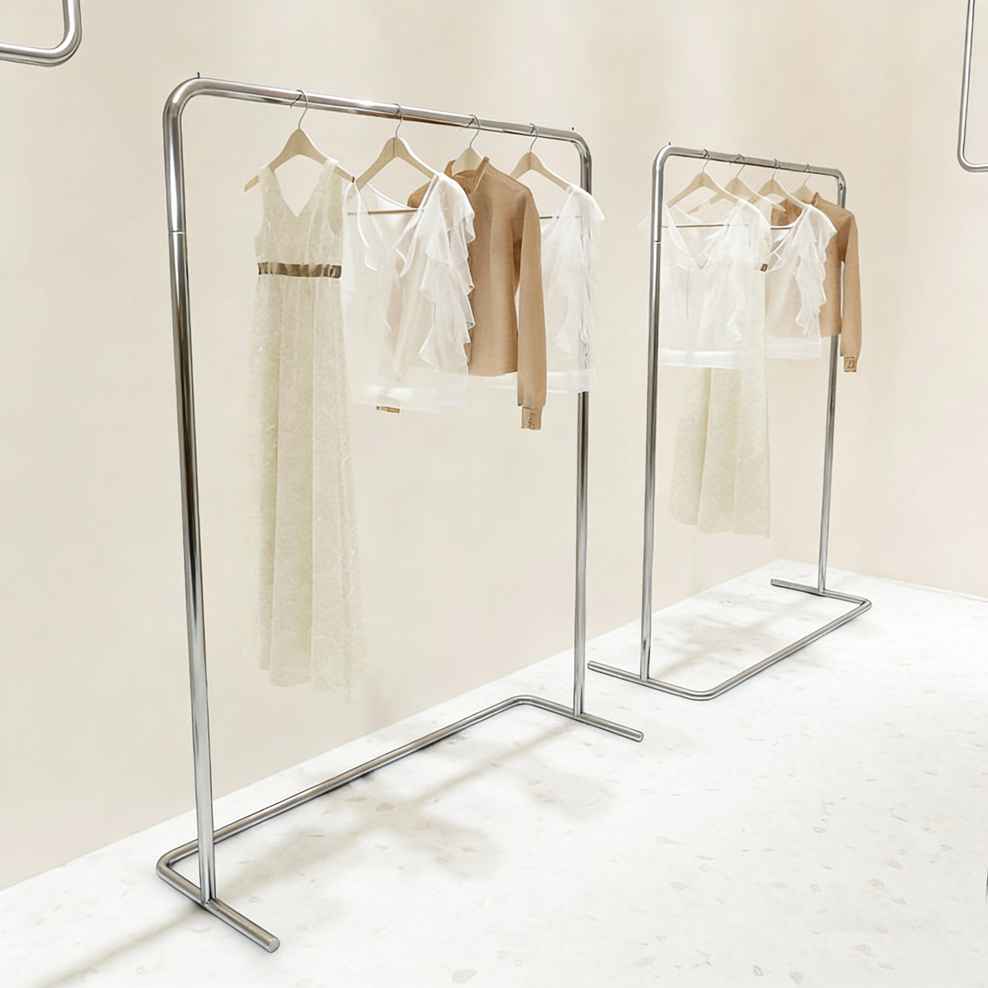 服装店展示架落地式不锈钢陈列架女装店银色中岛架衣服装饰挂衣架