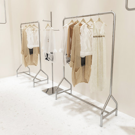 服装店展示架落地式挂衣架童装店不锈钢拉丝货架女装店陈列道具