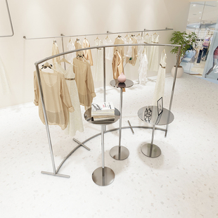 女装店展示架不锈钢拉丝落地组合中岛架服装店挂衣架高档陈列架