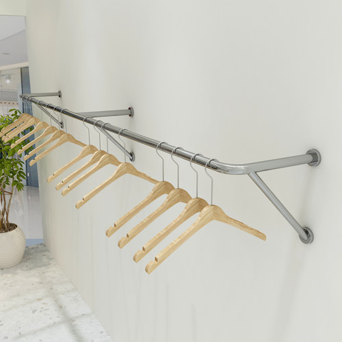 服装店展示架上墙加厚不锈钢壁挂式童装挂衣杆女装店侧挂陈列货架