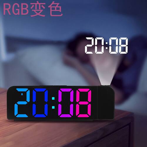 简约大字体投影数字电子钟跨境新款数字闹钟RGB幻彩创意七彩0729