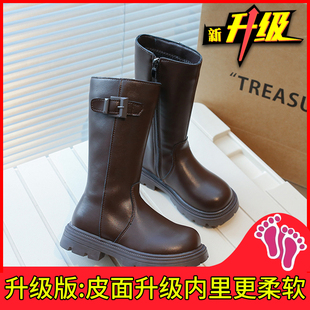 女童鞋子儿童马丁长靴子2023新款春秋款冬季长筒宝宝高筒黑色皮靴