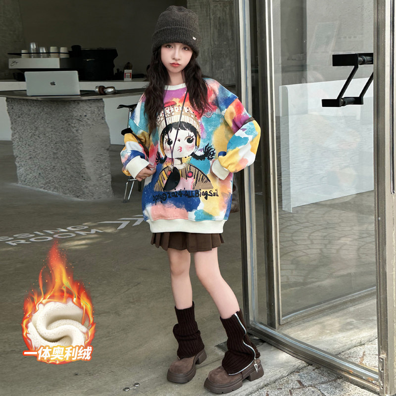 圆领春秋装女大童宽松韩版包臀中长款2025春季新款潮