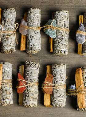 厂家批发加州白鼠尾草配原石圣木条香薰家居净化white sage套盒