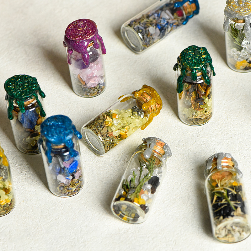 天然水晶碎石漂流瓶咒单个装原石许愿瓶矿标科普英文摆件礼物