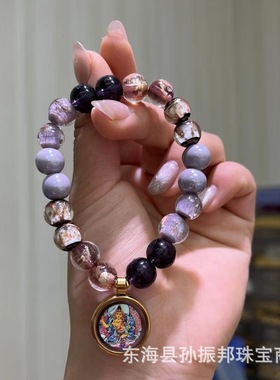 新款香灰琉璃金箔景泰蓝绿度母黄财神小唐卡手链男女礼物直播