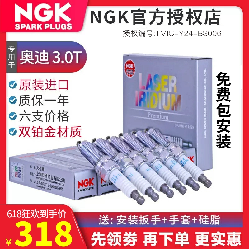 NGK双铂金火花塞专用于奥迪3.0T A6L/Q5/Q7/A5/A7/A8L(6支)