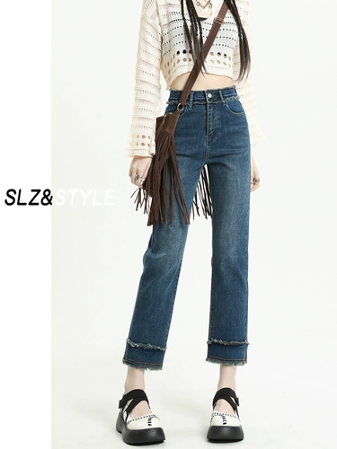 Ретро джинсы, весенние приталенные дизайнерские штаны, свободный прямой крой, 2024 года, высокая талия, тренд сезона