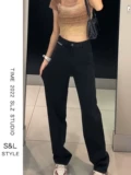 Черные весенние прямые свободные джинсы, приталенные длинные штаны, 2024 года, высокая талия