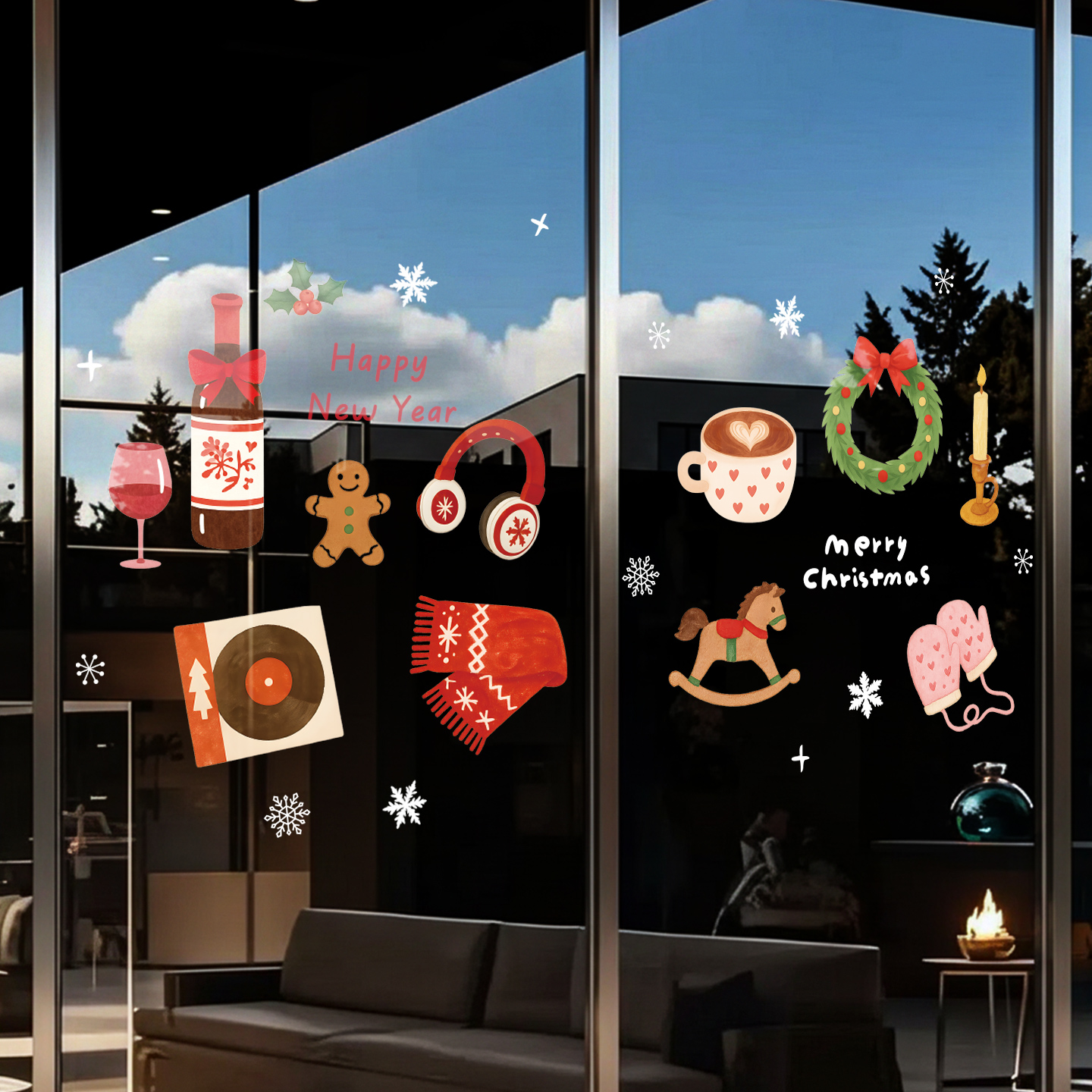 圣诞节装饰品贴纸玻璃静电贴布置
