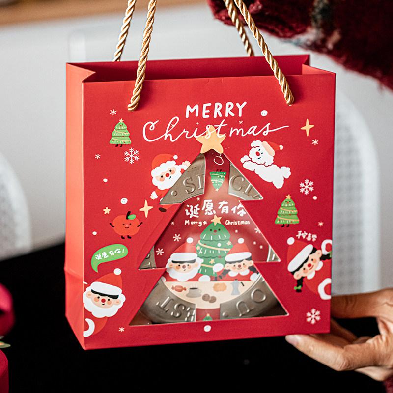 圣诞节礼品袋包装袋纸袋小礼盒礼品袋子平安夜苹果手提透明礼物盒
