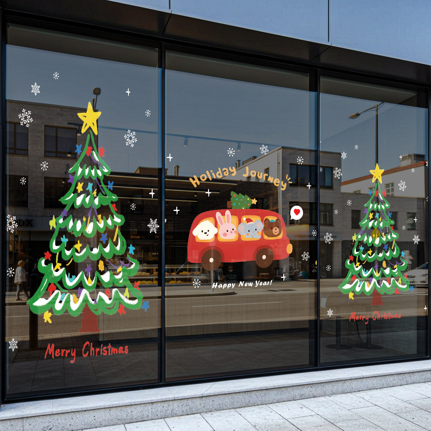 圣诞节玻璃装饰布置橱窗玻璃贴纸新年活动节日场景贴画窗花静电贴