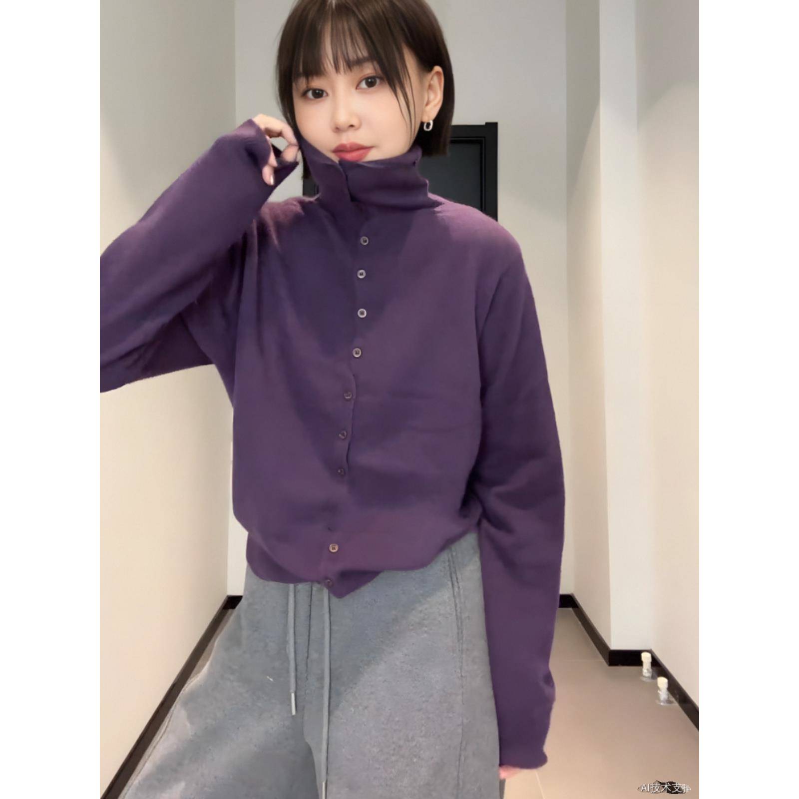 加码紫色高领毛衣与长袖针织上衣的女性秋季2025胖毫米显瘦看肉覆