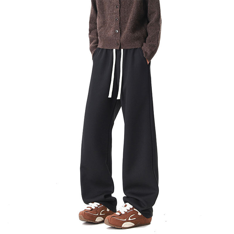 慵懒风黑色抽绳阔腿裤男宽松垂感直筒休闲长裤K7783-特价P30