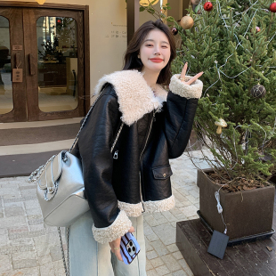 黑色皮毛一体小个子设计感酷飒炸街大翻领棉服韩版 3097P215K318