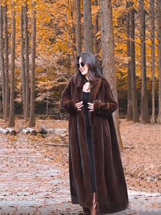 大码冬季轻奢貂皮大衣女美拉德慵懒风青果领长款仿狐狸毛皮草外套