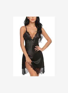 Night gown plus size sexy lingerie nightdress女士V领连衣裙