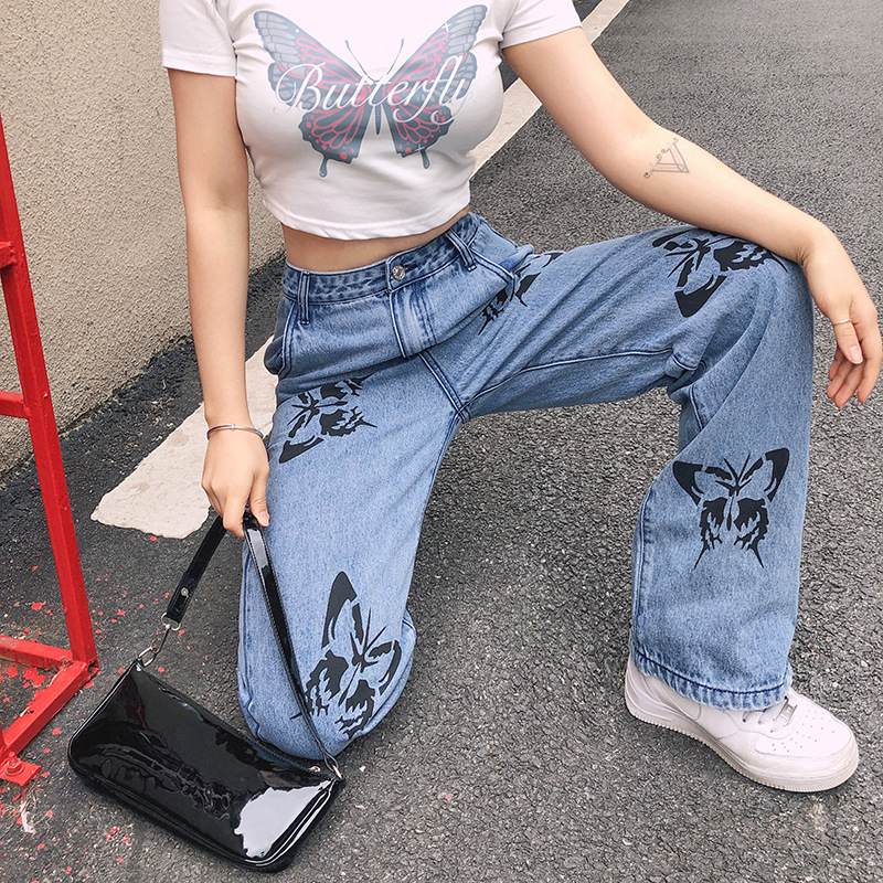 Women loose straight jeans trousers 街头宽松直筒牛仔裤长裤女