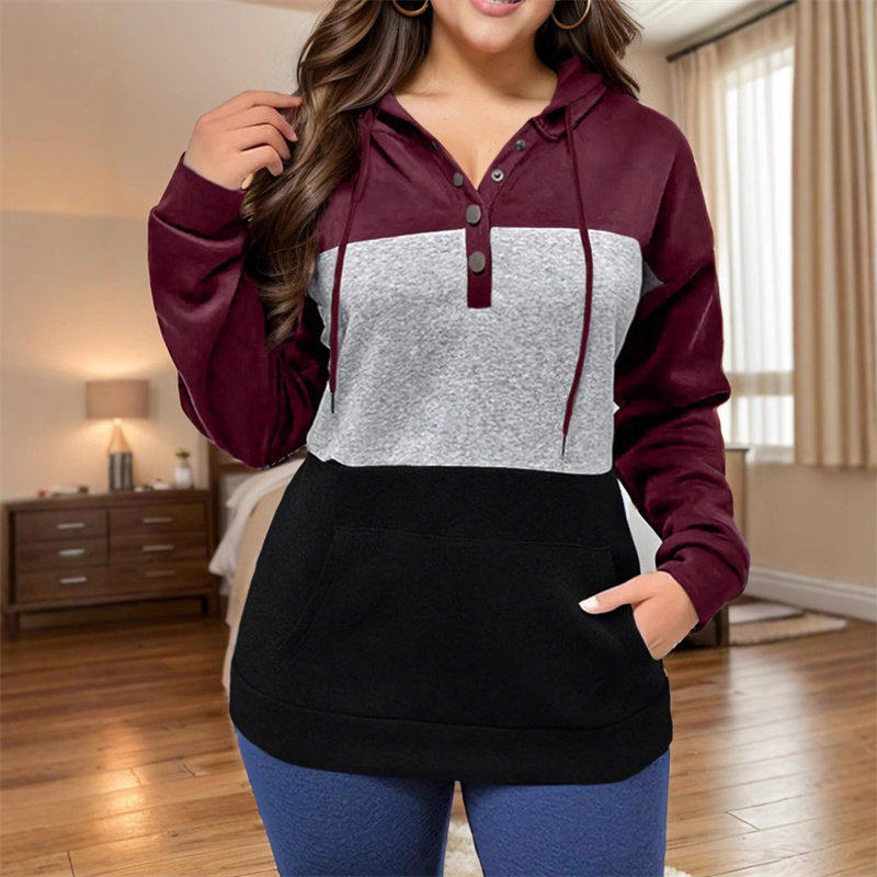 autumn winter women fleeces lady tops S-5XL秋冬撞色连帽卫衣