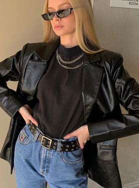 2020 Autumn Leather Jacket Women Streetwear Collar Jackets