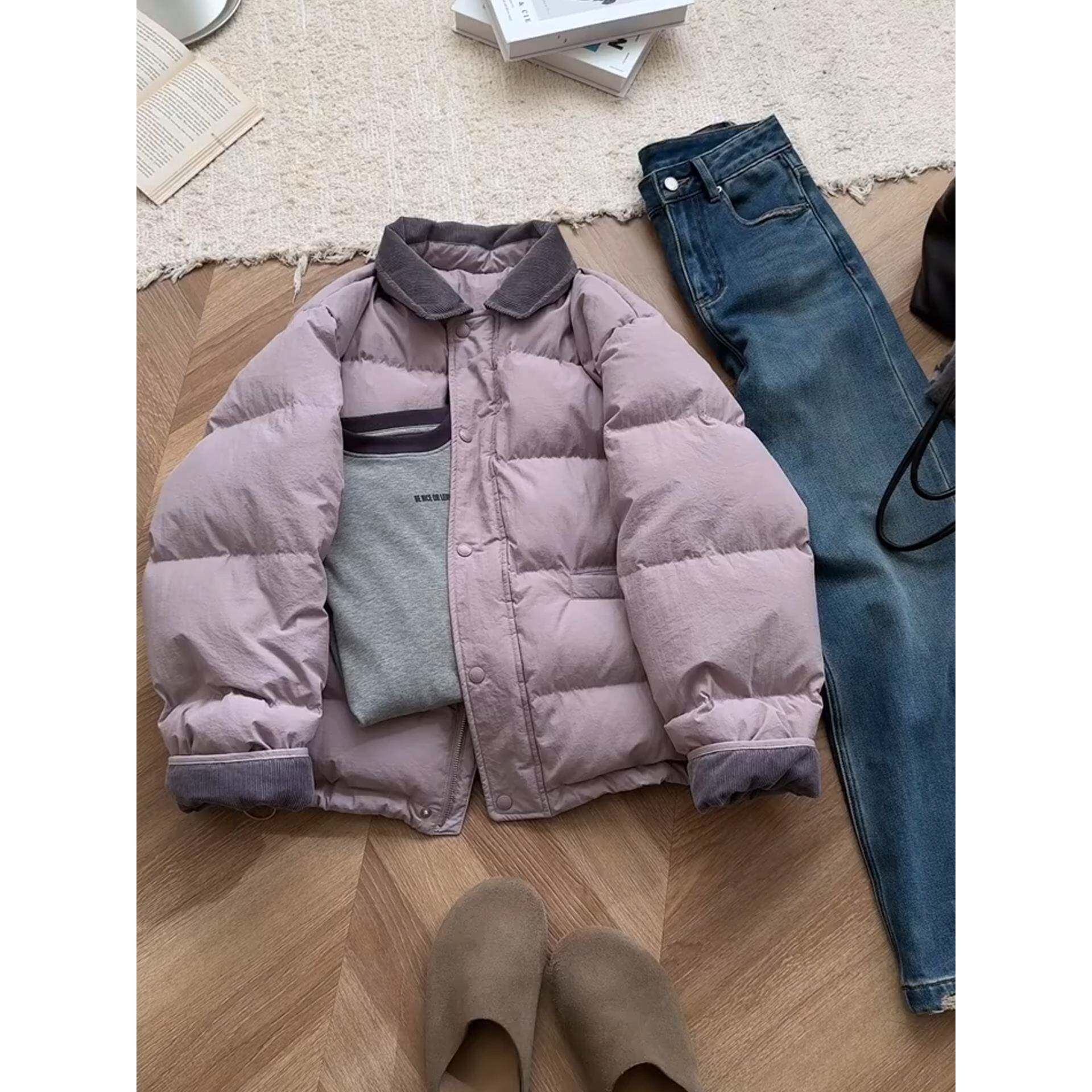 云朵泡芙羽绒服女冬2025新款小个子短款韩系白鸭绒保暖面包服外套