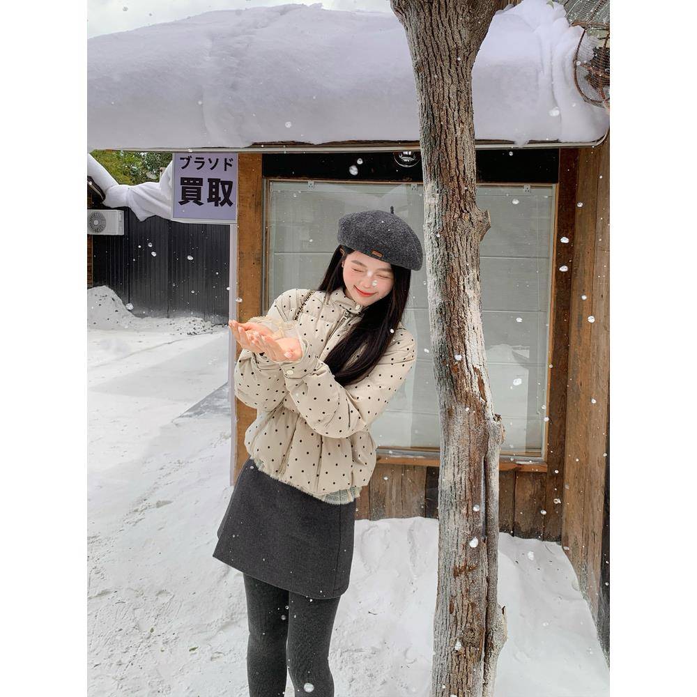 切糕自制小个子冬季新款上衣外套女短款厚款保暖休闲波点羽绒服