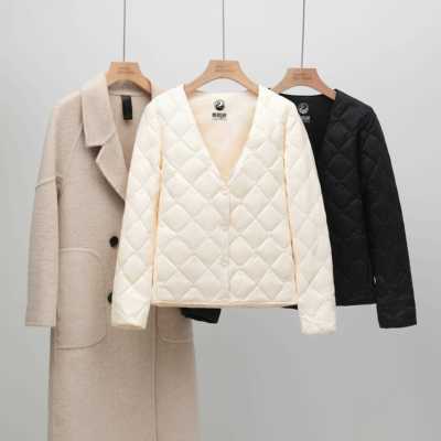大衣内搭 白鹅绒2025冬轻薄内胆短款V领保暖修身长袖羽绒服外套女
