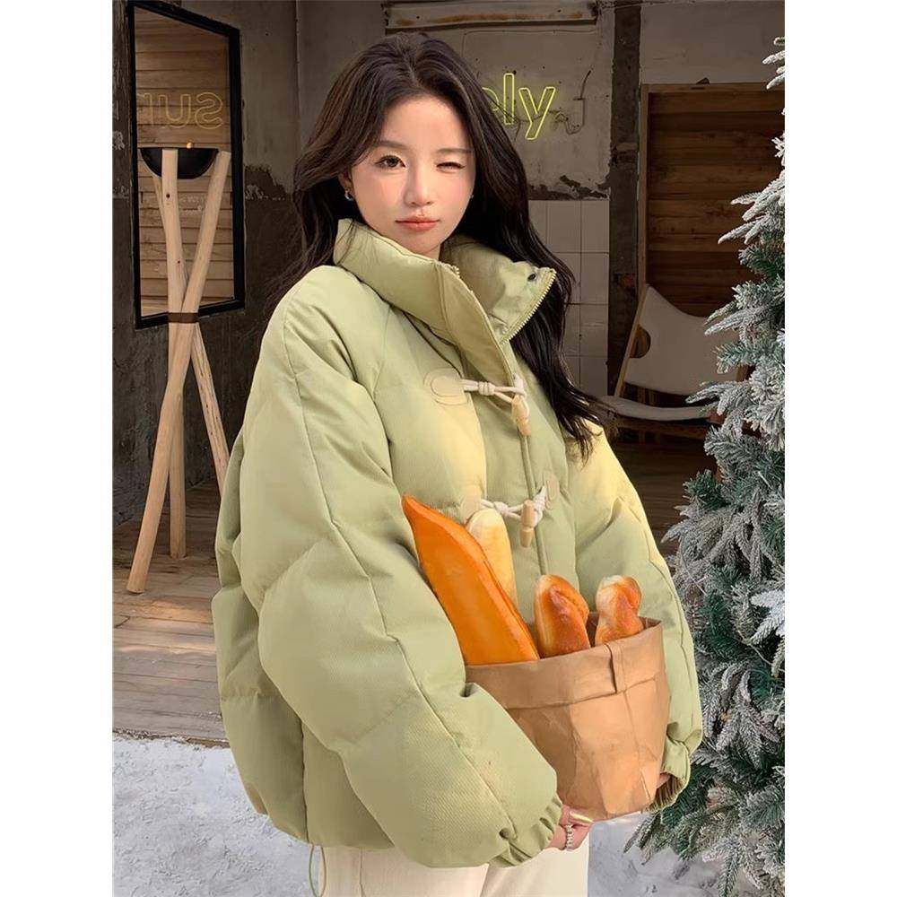 90白鸭绒设计感短款羽绒服外套女冬季小个子立领牛角扣面包服学生
