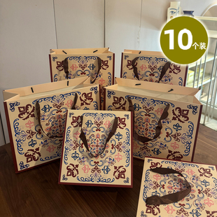 复古民族风高级礼品袋节日送礼包装袋服装店手提袋子加厚纸袋定制