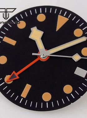 29mm手表Nh34 gmt 表盘无标字面橙色刻度复古雪花指针机械表配件