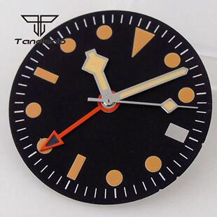 29mm手表Nh34 gmt 表盘无标字面橙色刻度复古雪花指针机械表配件