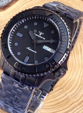 SKX黑色机械自动手表NH36双历机芯男士商务腕表黑武士防水蓝宝石