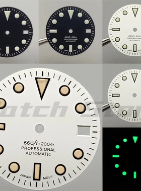 29mm表盘复古劳字面白色黄钉适合NH35 NH36机芯日历窗改装表配件