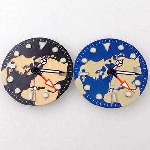 29mm表盘NH35 NH34机芯 gmt黑边表针绿夜光日历无标字面