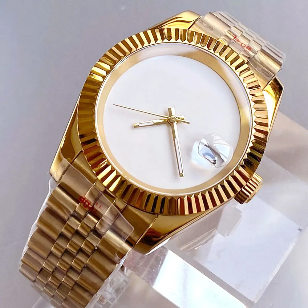 NH35日本机芯狗牙不锈钢金色自动机械手表男防水100米36mm 39mm