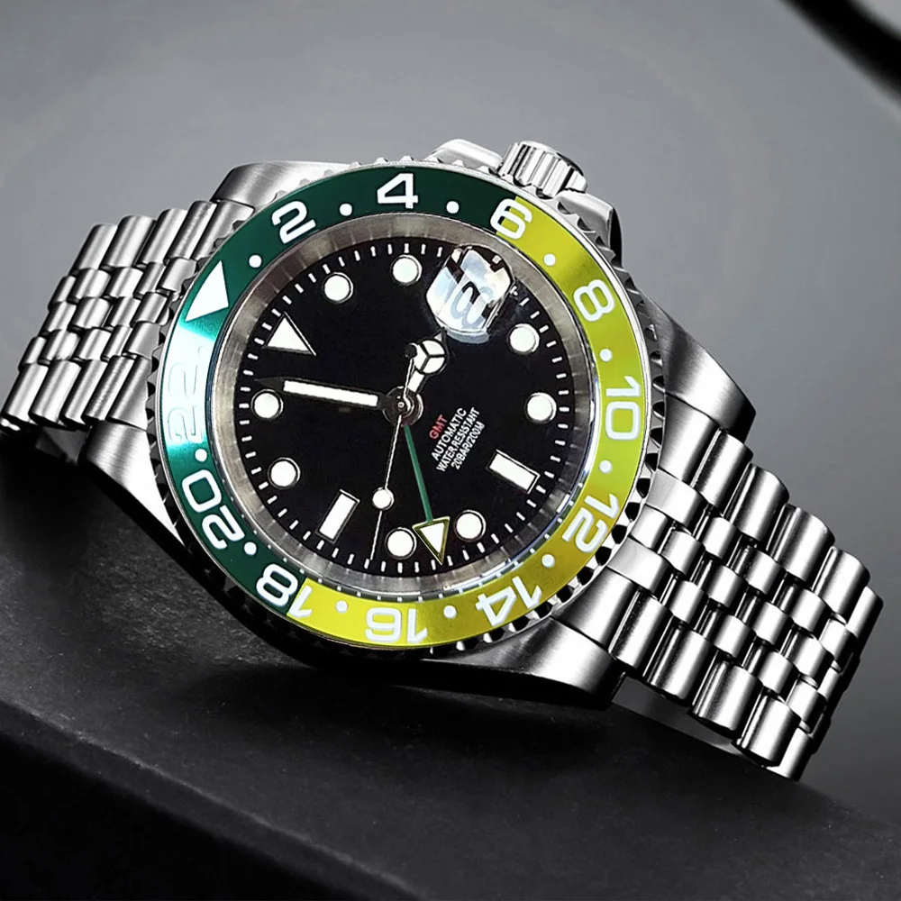 水鬼200米防水NH34 GMT机械自动手表男士钢表带透底后盖40mm