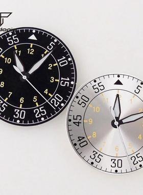 33.5mm黑色/银色飞行员手表表盘面指针绿色夜光NH35 NH36 PT5000