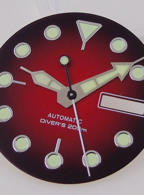 无标29mm间变红色鲍鱼手表表盘字面适合NH36机芯C3夜光3/3.8针脚