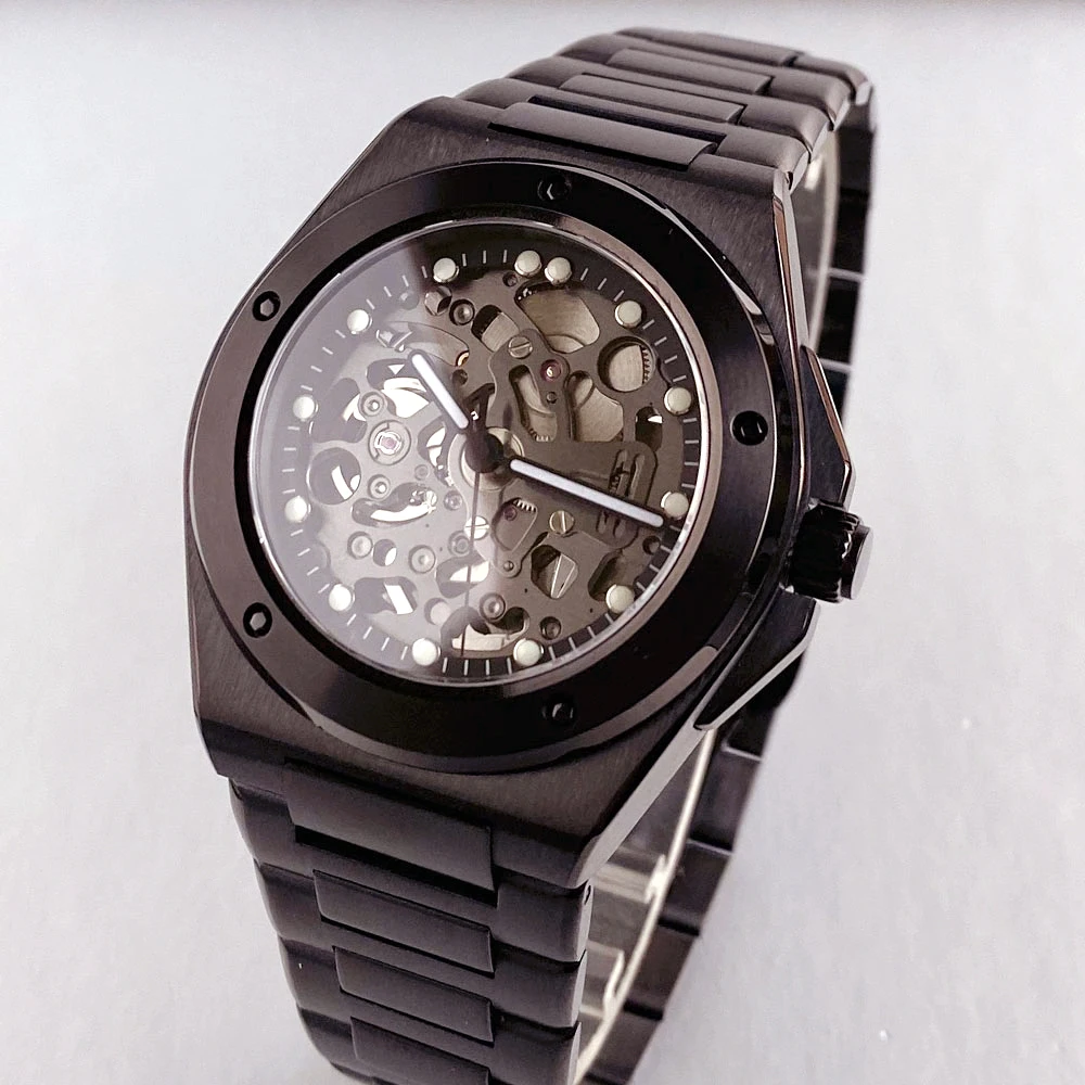 NH72日本机芯镂空机械手表全黑色壳潜水表男士商务表钢带款蓝宝石