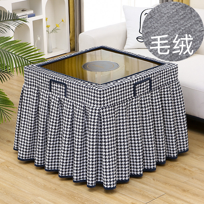 千鸟格毛绒烤火桌子罩套2026取暖麻将机电炉电暖桌布围罩盖正方形