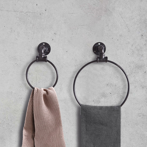 卫生间美式毛巾架金属水管浴室置物浴巾架毛巾环圆环打孔擦手巾架