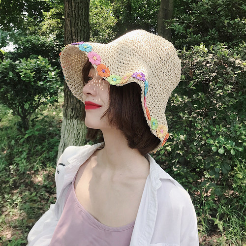 日系彩色小花女大檐女巫文艺草帽