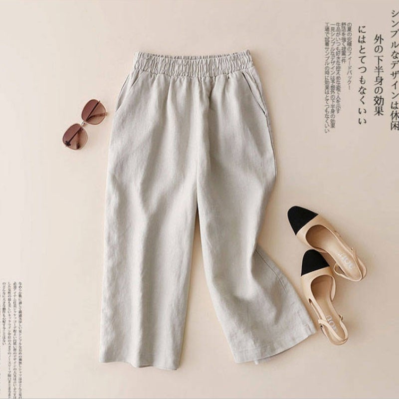 花晖宽松大码棉麻阔腿裤夏八分七分女百搭麻纱阔腿裤显瘦直筒裤.