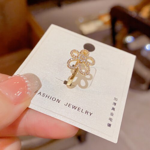 日韩轻奢满钻镂空花瓣开口戒