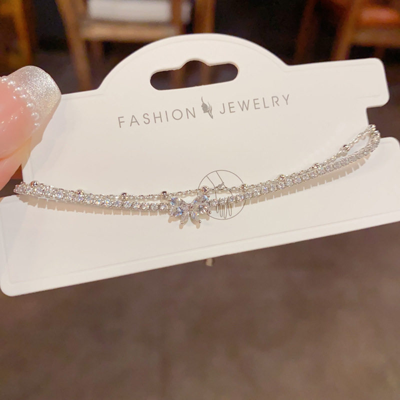 时尚轻奢双层满钻蝴蝶结圆珠手链